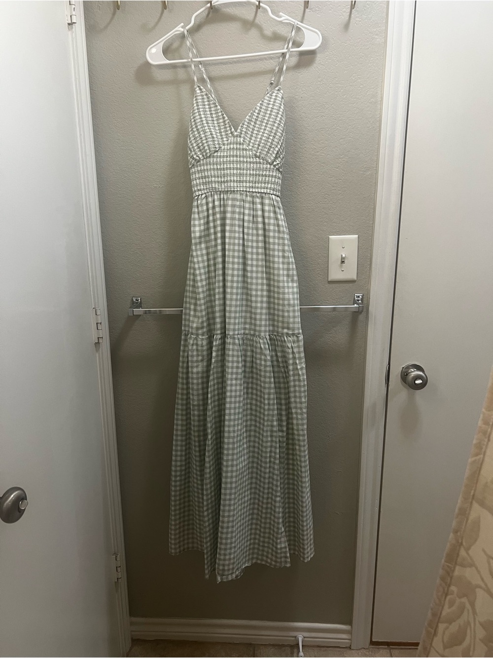 Altar'd State Sage Gingham Smocked Maxi Dress